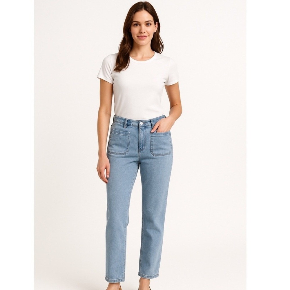 QVC Women Denim Capri Jeans 32x30 Light Wash Wide Leg Cropped